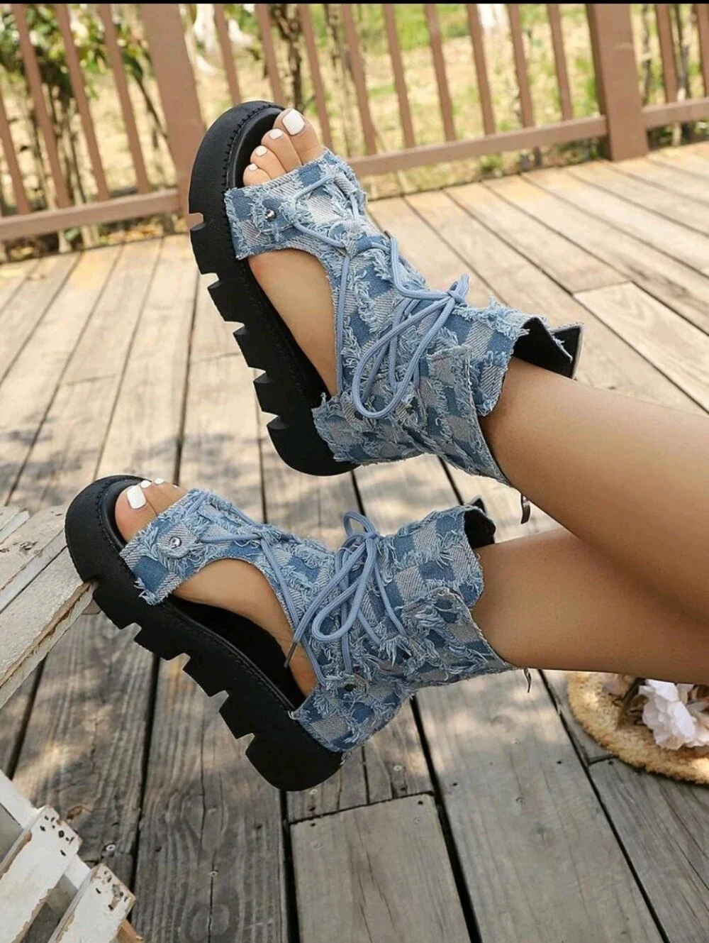 NEW Platform Peep-Toe Lace-Up Sandals Thick Bottoms